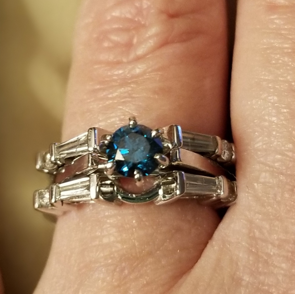 Custom Blue & White Diamond Ring